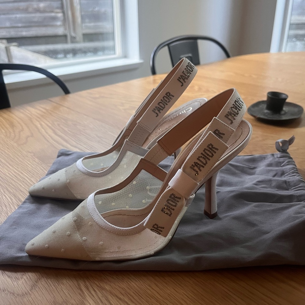 Dior Cream and Beige J'Adior Mesh Slingback Heels